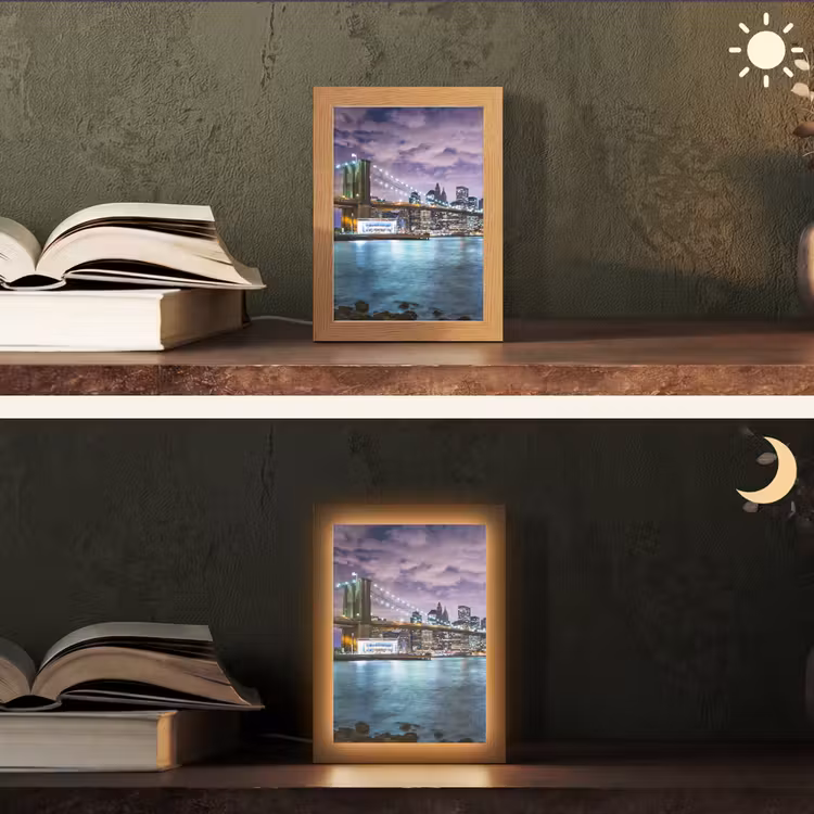New York - Skyline - Stad - Kleuren Light Box met kabel (Tafellamp) klein -sfeer3