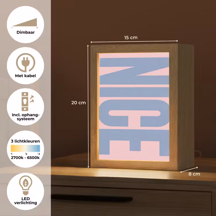Nice - Paars - Roze Light Box met kabel (Tafellamp) klein -USP_NL