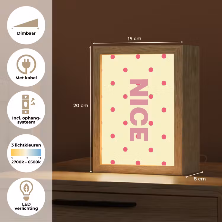 Nice - Stippen - Roze - Geel Light Box met kabel (Tafellamp) klein -USP_NL