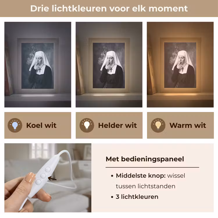 Non - Roken - Portret - Zwart - Wit - Rebels Light Box met kabel (Tafellamp) klein -USP_lichtkleurNL