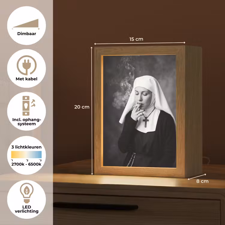 Non - Roken - Portret - Zwart - Wit - Rebels Light Box met kabel (Tafellamp) klein -USP_NL