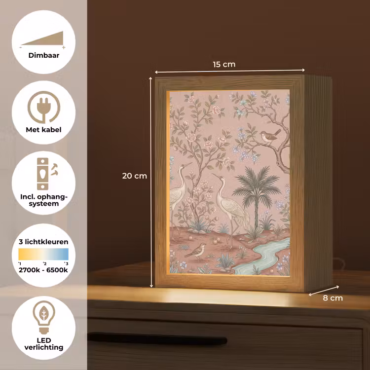 Nostalgisch - Reigers - Roze Light Box met kabel (Tafellamp) klein -USP_NL