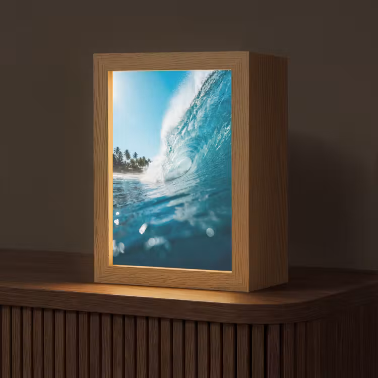 Oceaan - Golf - Strand - Natuur - Blauw Light Box met kabel (Tafellamp) klein -z3d_website