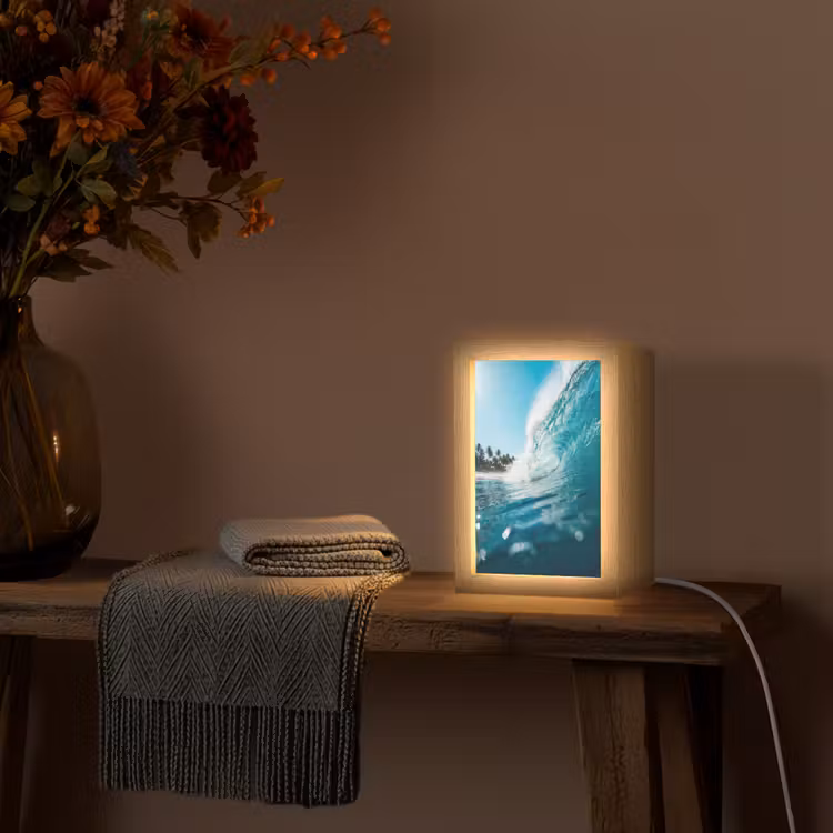 Oceaan - Golf - Strand - Natuur - Blauw Light Box met kabel (Tafellamp) klein -sfeer4