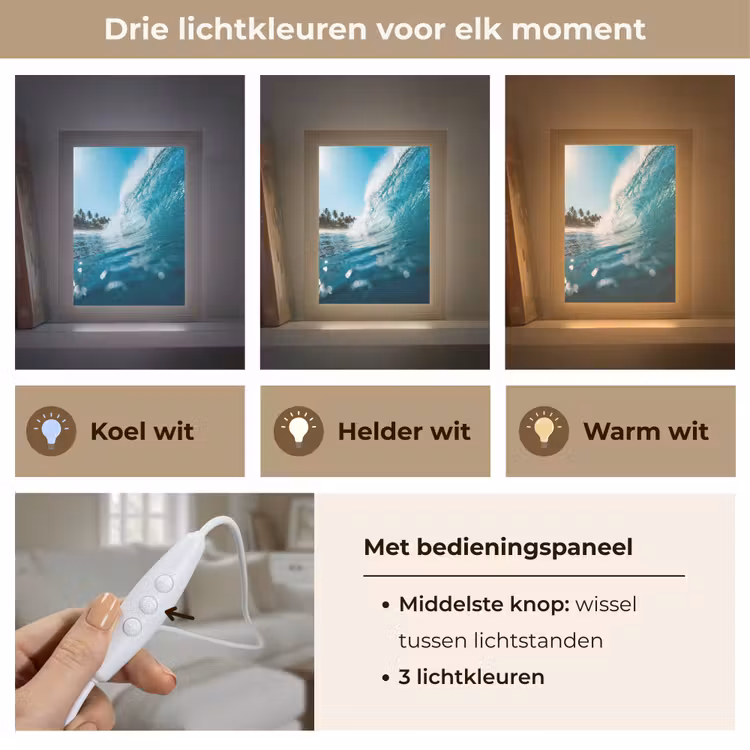 Oceaan - Golf - Strand - Natuur - Blauw Light Box met kabel (Tafellamp) klein -USP_lichtkleurNL
