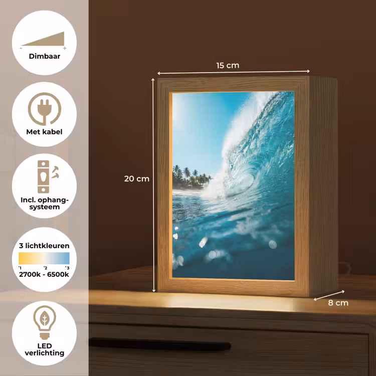 Oceaan - Golf - Strand - Natuur - Blauw Light Box met kabel (Tafellamp) klein -USP_NL