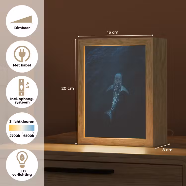 Oceaan - Walvishaai - Donkerblauw - Vlekken Light Box met kabel (Tafellamp) klein -USP_NL