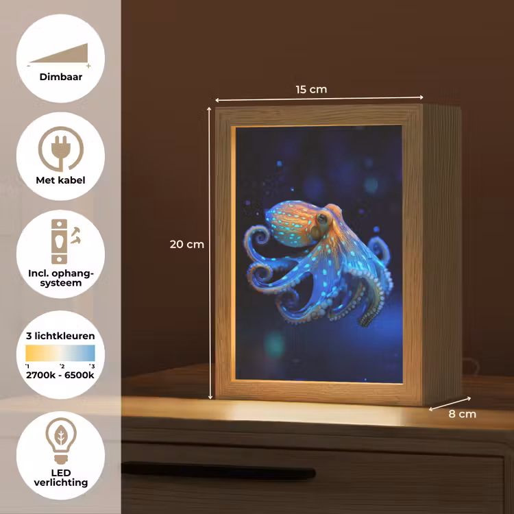 Octopus - Stippen - Blauw - Zee Light Box met kabel (Tafellamp) klein -USP_NL
