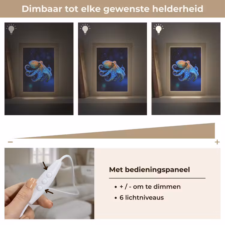 Octopus - Stippen - Blauw - Zee Light Box met kabel (Tafellamp) klein -USP_dimbaarNL