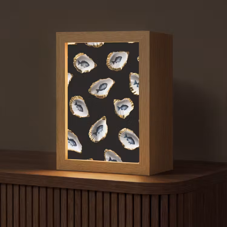 Oesters - Vissen - Blauw - Goud Light Box met kabel (Tafellamp) klein -z3d_website