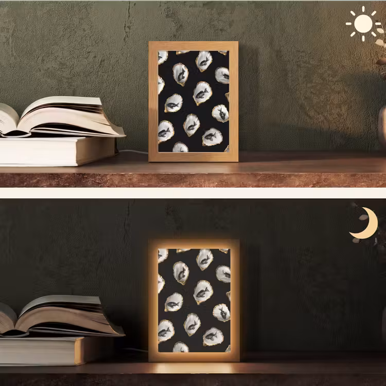 Oesters - Zwart - Vissen - Goud Light Box met kabel (Tafellamp) klein -sfeer3