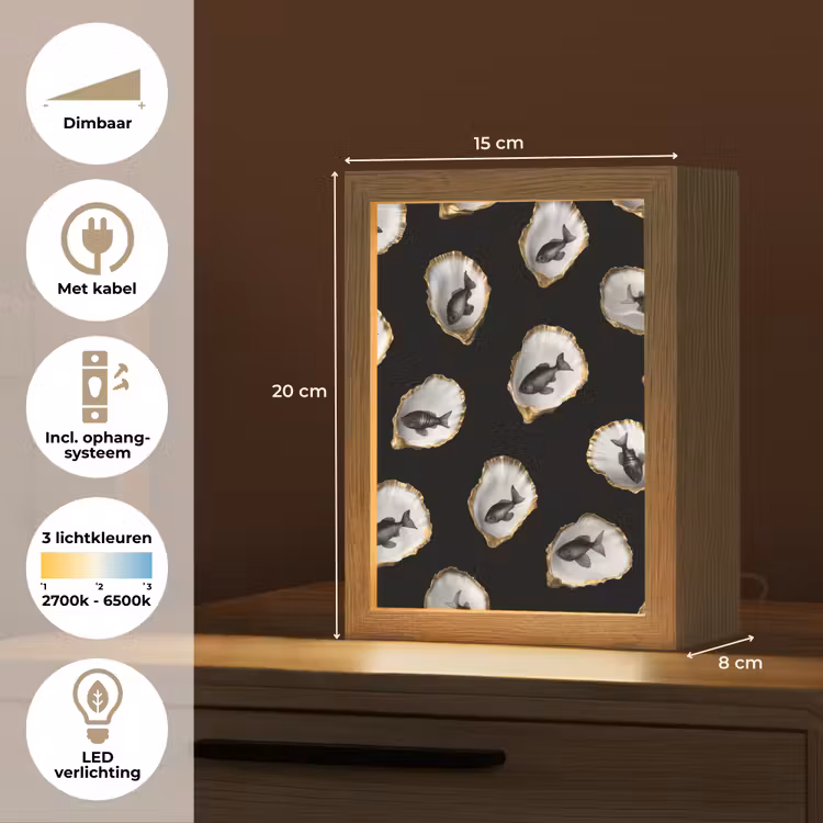 Oesters - Zwart - Vissen - Goud Light Box met kabel (Tafellamp) klein -USP_NL