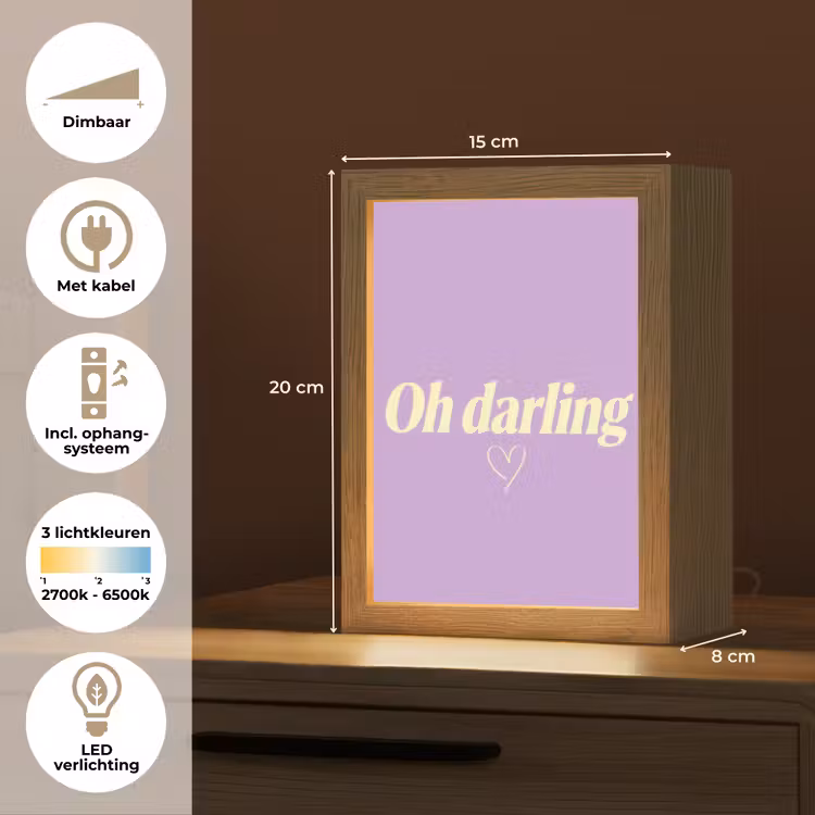 Oh darling - Hart - Paars Light Box met kabel (Tafellamp) klein -USP_NL