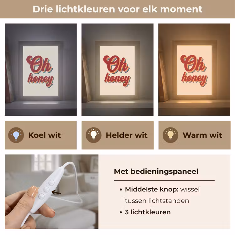 Oh honey - Rood - Schaduw Light Box met kabel (Tafellamp) klein -USP_lichtkleurNL