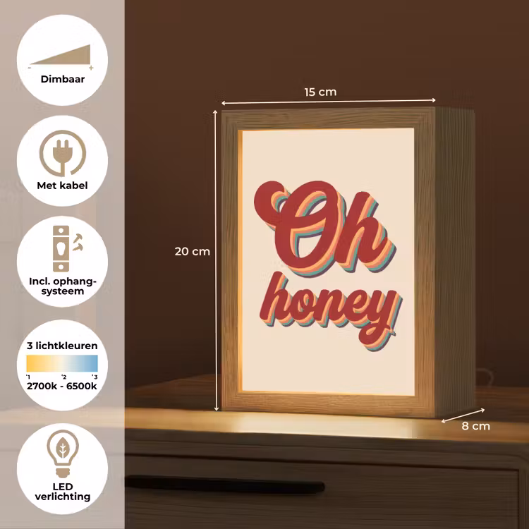 Oh honey - Rood - Schaduw Light Box met kabel (Tafellamp) klein -USP_NL