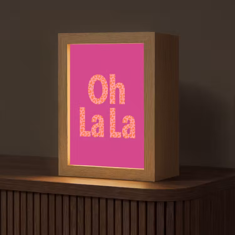Oh la la - Luipaardprint - Roze Light Box met kabel (Tafellamp) klein -z3d_website