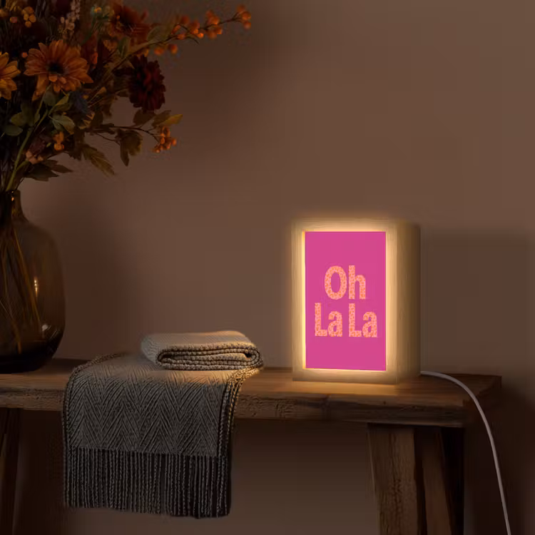 Oh la la - Luipaardprint - Roze Light Box met kabel (Tafellamp) klein -sfeer4