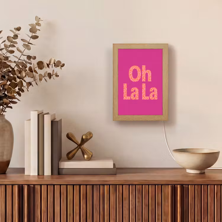 Oh la la - Luipaardprint - Roze Light Box met kabel (Tafellamp) klein -sfeer2