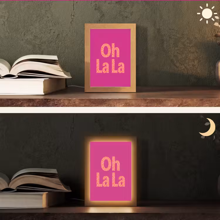 Oh la la - Luipaardprint - Roze Light Box met kabel (Tafellamp) klein -sfeer3