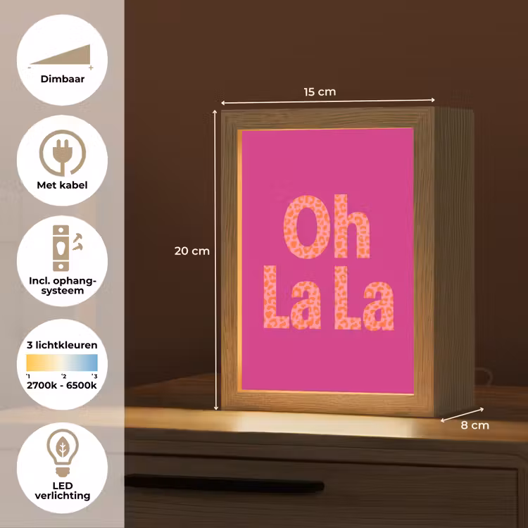 Oh la la - Luipaardprint - Roze Light Box met kabel (Tafellamp) klein -USP_NL