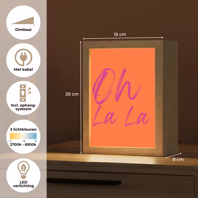 Oh la la - Oranje - Roze - Grafisch Light Box met kabel (Tafellamp) klein -USP_NL