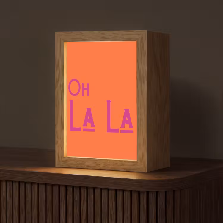 Oh la la - Oranje - Roze - Scheeflettertype Light Box met kabel (Tafellamp) klein -z3d_website