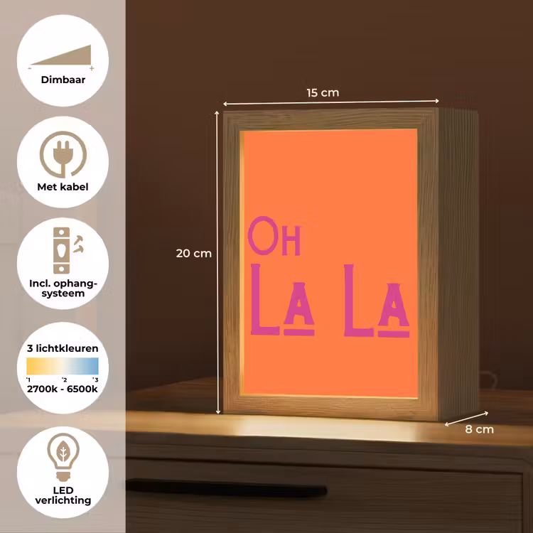 Oh la la - Oranje - Roze - Scheeflettertype Light Box met kabel (Tafellamp) klein -USP_NL