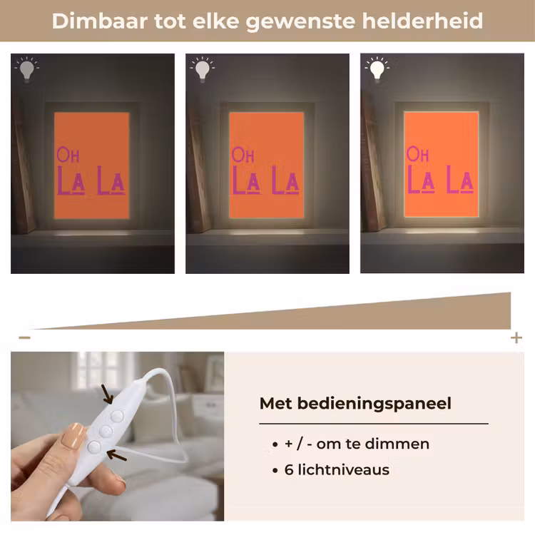 Oh la la - Oranje - Roze - Scheeflettertype Light Box met kabel (Tafellamp) klein -USP_dimbaarNL