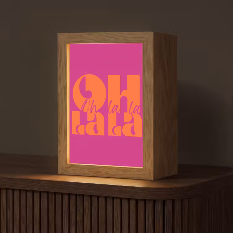 Oh la la - Roze - Oranje - Gestapelde letters Light Box met kabel (Tafellamp) klein -z3d_website