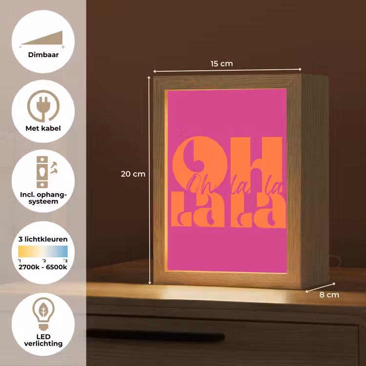 Oh la la - Roze - Oranje - Gestapelde letters Light Box met kabel (Tafellamp) klein -USP_NL