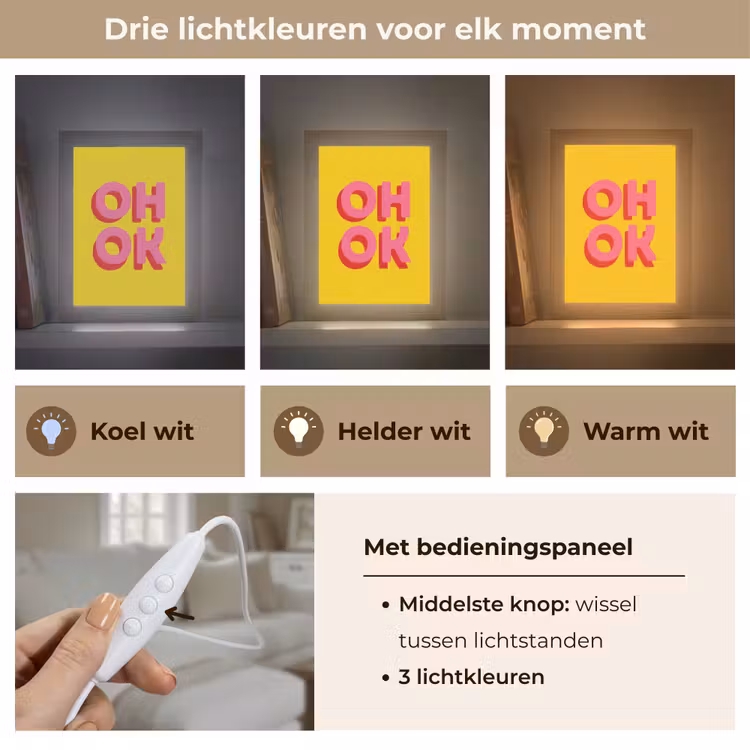 Oh ok - 3D - Geel - Roze Light Box met kabel (Tafellamp) klein -USP_lichtkleurNL