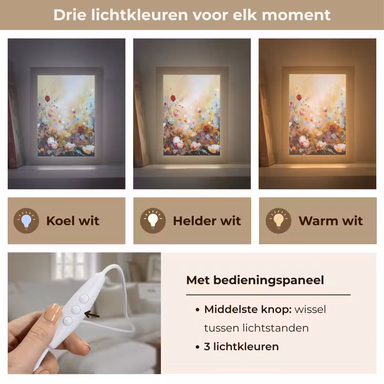 Olieverf - Bloemen - Kleurrijk - Natuur Light Box met kabel (Tafellamp) klein -USP_lichtkleurNL