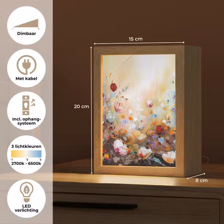 Olieverf - Bloemen - Kleurrijk - Natuur Light Box met kabel (Tafellamp) klein -USP_NL