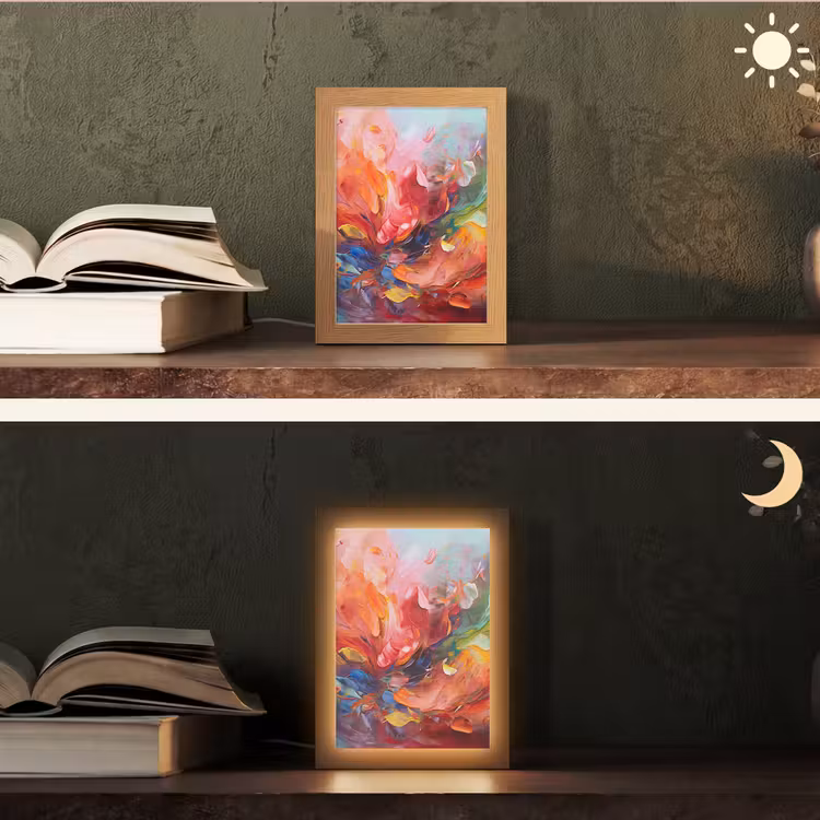 Olieverf - Kunst - Abstract - Kleurrijk Light Box met kabel (Tafellamp) klein -sfeer3