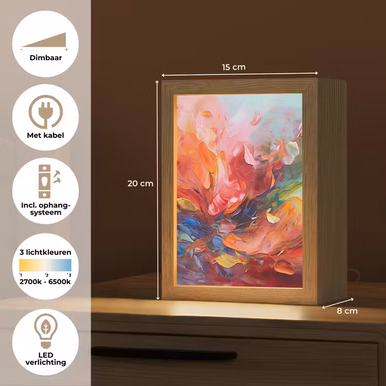 Olieverf - Kunst - Abstract - Kleurrijk Light Box met kabel (Tafellamp) klein -USP_NL