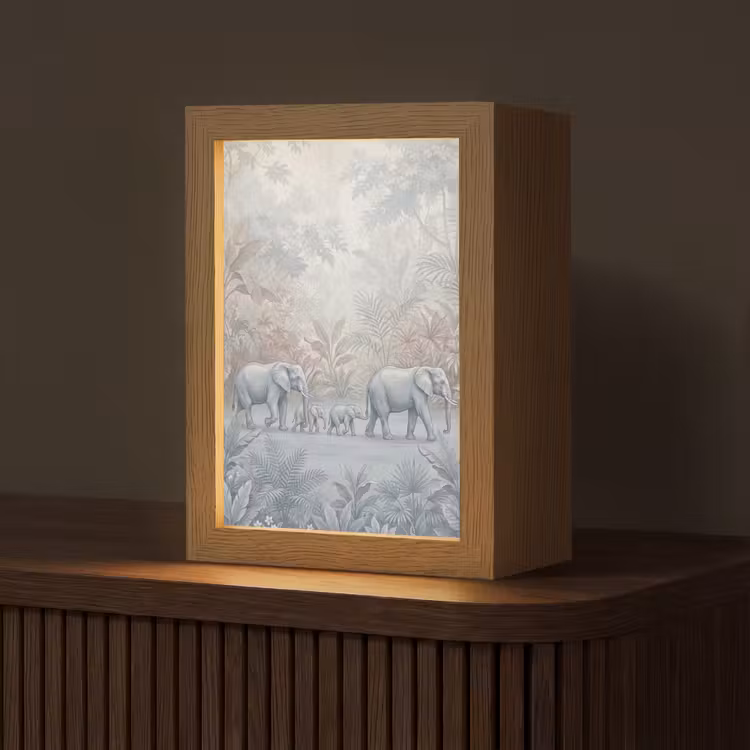 Olifant - Familie - Jungle - Illustratie - Grijs Light Box met kabel (Tafellamp) klein -z3d_website