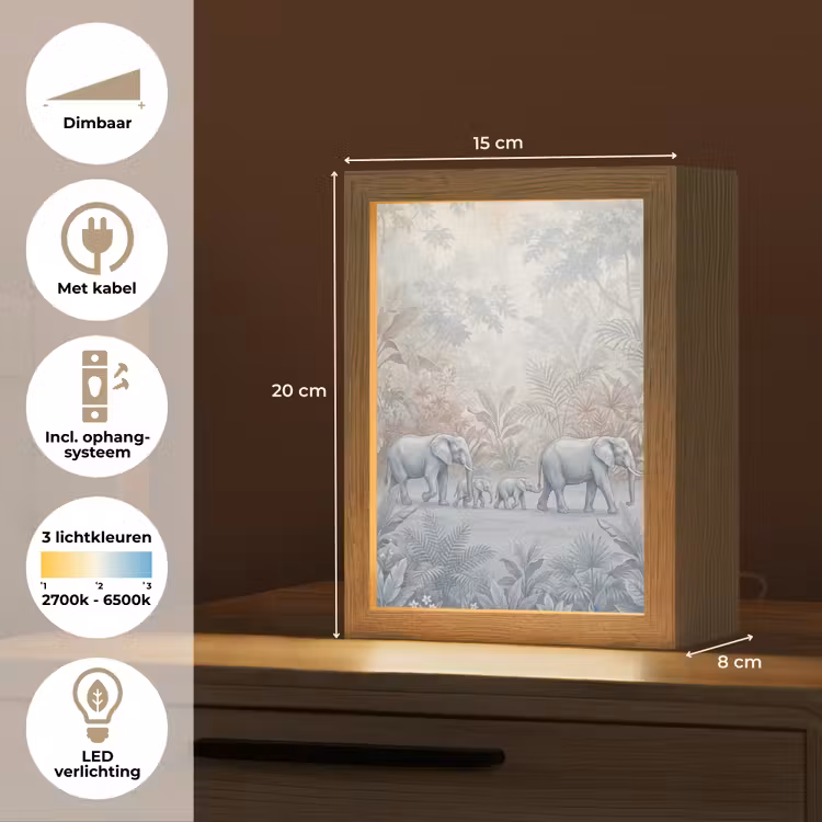Olifant - Familie - Jungle - Illustratie - Grijs Light Box met kabel (Tafellamp) klein -USP_NL