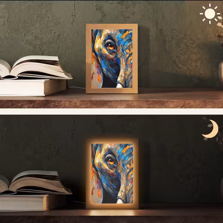 Olifant - Kunst - Dieren Light Box met kabel (Tafellamp) klein -sfeer3