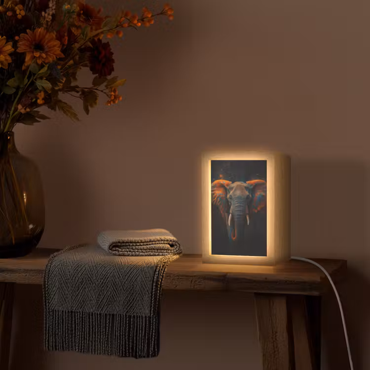 Olifant - Oranje - Oren Light Box met kabel (Tafellamp) klein -sfeer4