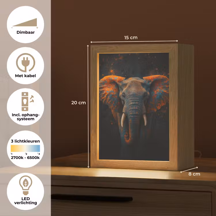 Olifant - Oranje - Oren Light Box met kabel (Tafellamp) klein -USP_NL