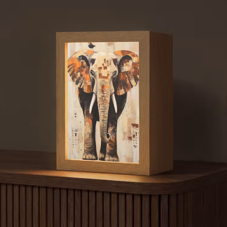 Olifant - Slurf - Mozaïek - Abstract Light Box met kabel (Tafellamp) klein -z3d_website