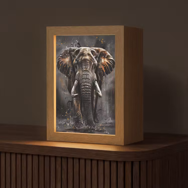 Olifant - Watercolor - Wilde dieren - Luxe Light Box met kabel (Tafellamp) klein -z3d_website