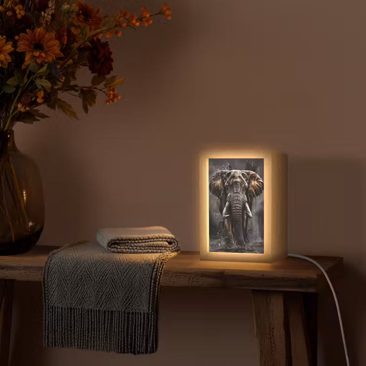 Olifant - Watercolor - Wilde dieren - Luxe Light Box met kabel (Tafellamp) klein -sfeer4