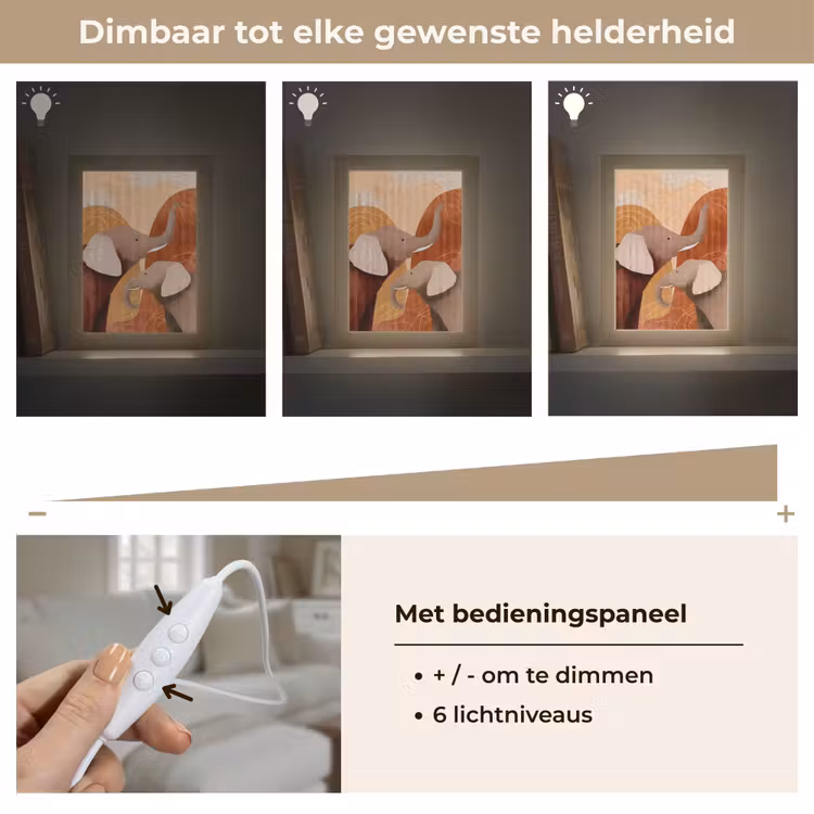 Olifanten - Oranje - Abstract Light Box met kabel (Tafellamp) klein -USP_dimbaarNL