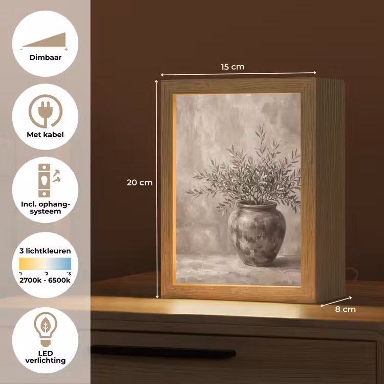 Olijfplant - Aardenpot - Abstract - Beige Light Box met kabel (Tafellamp) klein -USP_NL