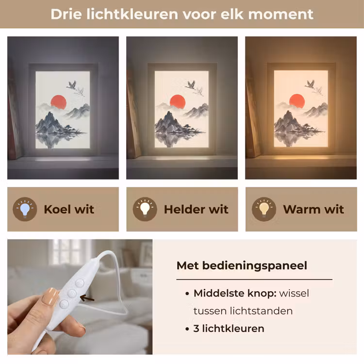 Oosters - Kraanvogels - Landschap Light Box met kabel (Tafellamp) klein -USP_lichtkleurNL