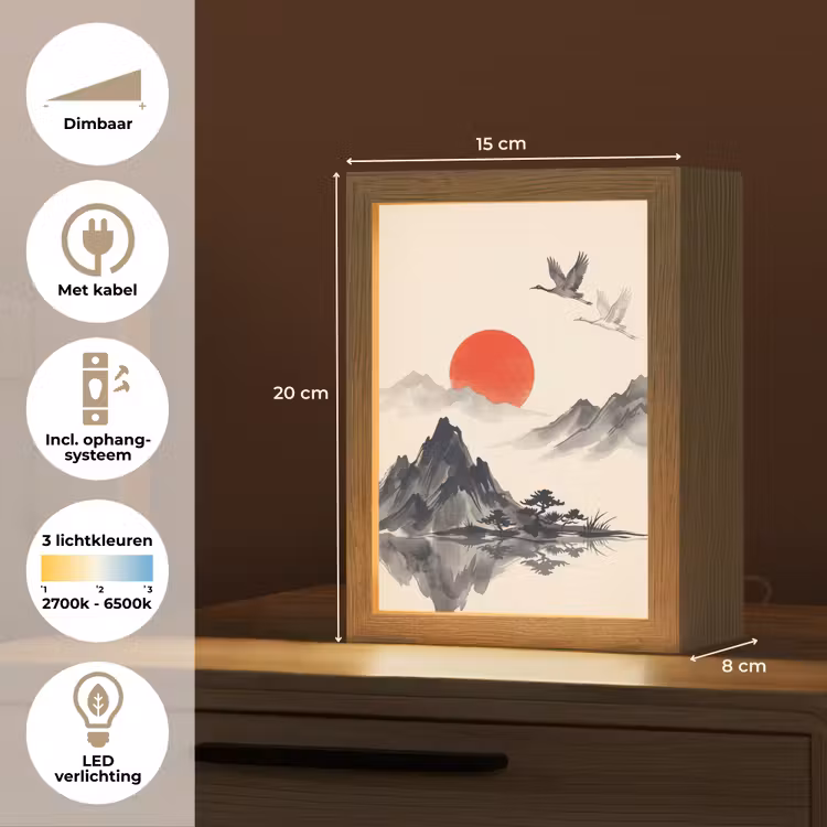 Oosters - Kraanvogels - Landschap Light Box met kabel (Tafellamp) klein -USP_NL