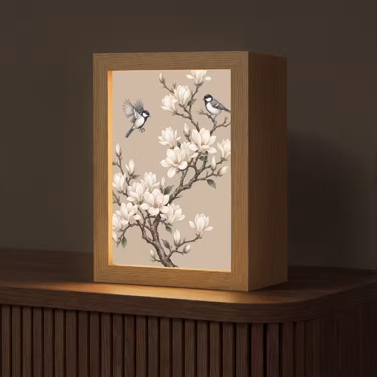 Oosters - Vogels - Beige Light Box met kabel (Tafellamp) klein -z3d_website