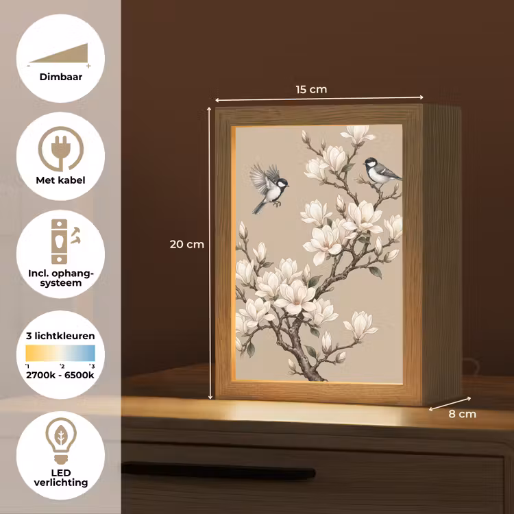 Oosters - Vogels - Beige Light Box met kabel (Tafellamp) klein -USP_NL