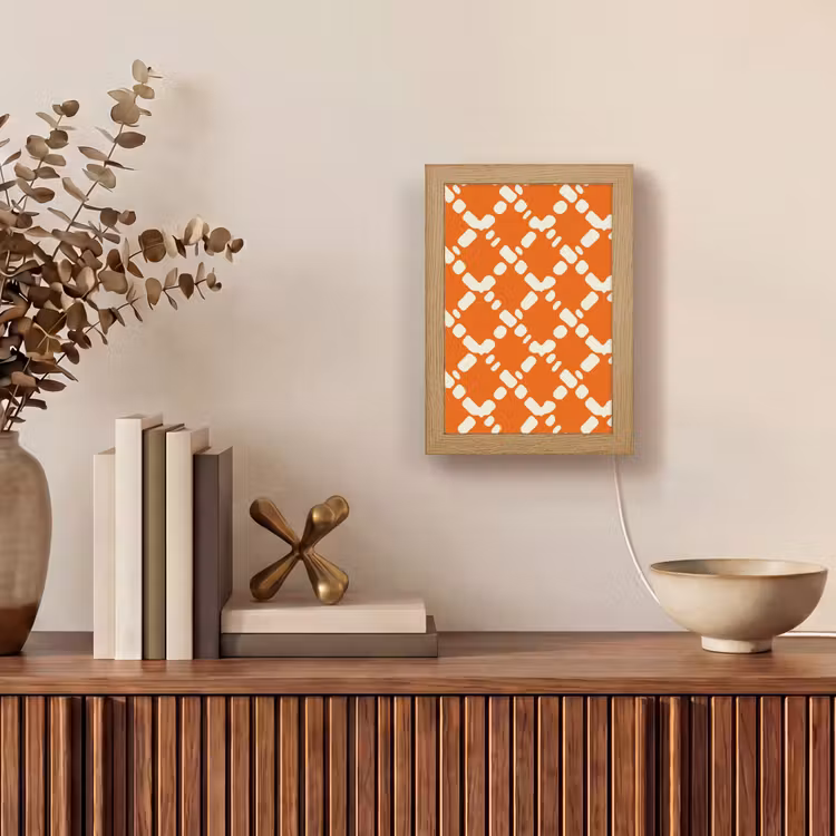 Oranje - Ruitpatroon - Wit Light Box met kabel (Tafellamp) klein 925 -sfeer2